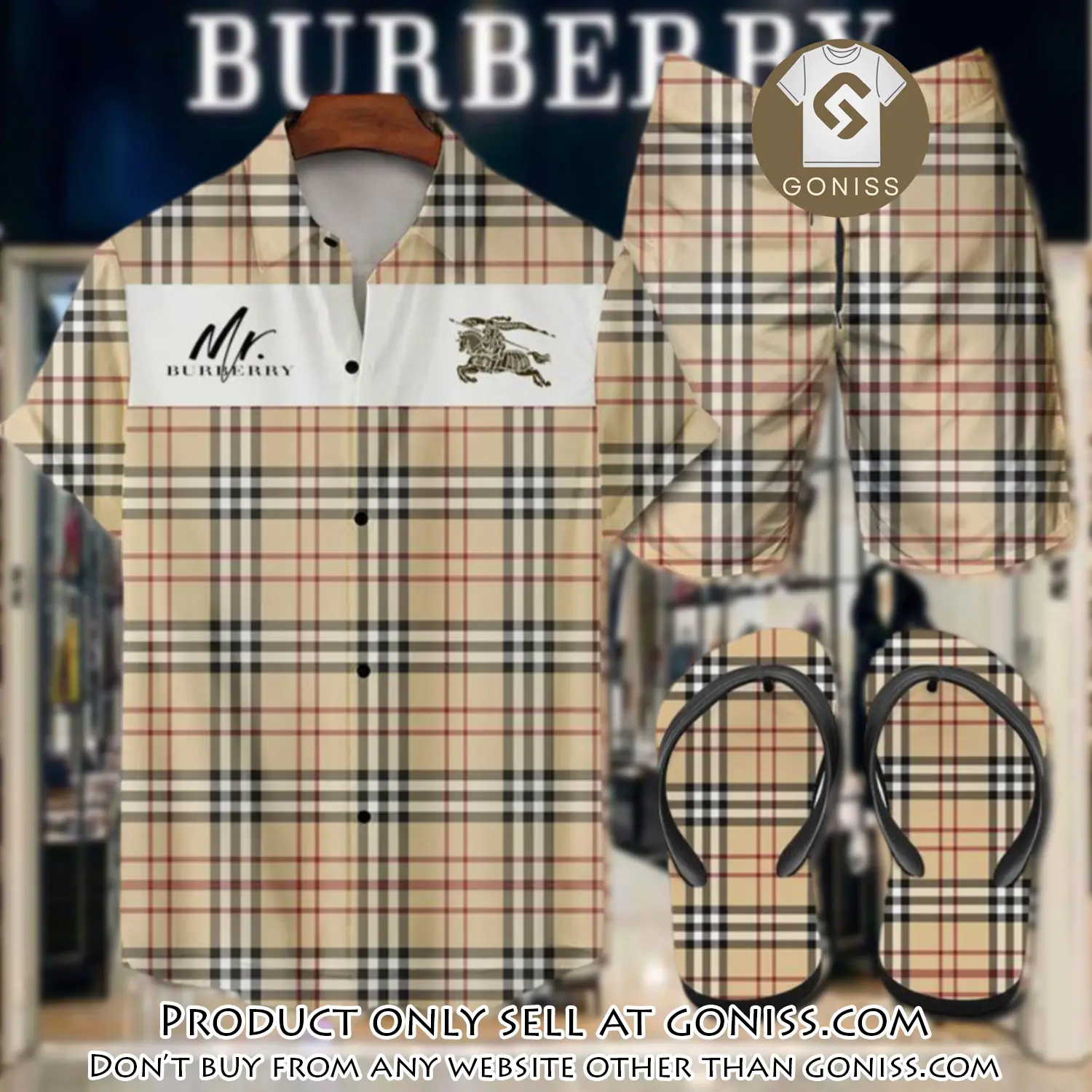 Burberry flip flops and combo hawaii shirt shorts luxury brand summer outfit hsf218 gn0552877